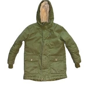 Cat and Jack Coat Girls Small 6-7 Green Heavyweight Parka Hooded Lined Warm